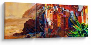 Slika - Vas na obali Cinque Terre, italijanska riviera, moderni impresionizem (sa satom) (90x30 cm)