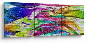 Slika - Opečna stena s pisanimi plameni (sa satom) (90x30 cm)