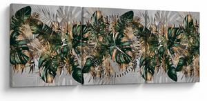 Slika - Zlato zeleni tropski listi (sa satom) (90x30 cm)