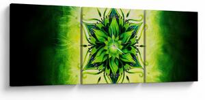 Slika - Cvetlična mandala na zelenem ozadju (sa satom) (90x30 cm)