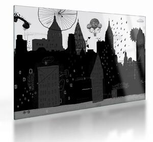 Staklena slika - Mesto z napisi in vzorci (70x50 cm)