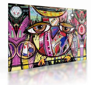 Staklena slika - Ulična umetnost - sova (70x50 cm)