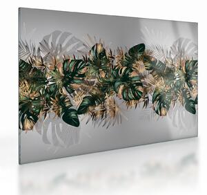 Staklena slika - Zlato zeleni tropski listi (70x50 cm)