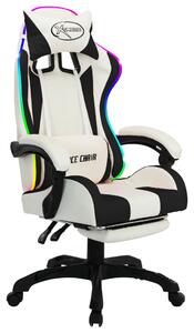 VidaXL Igraća stolica s RGB LED svjetlima crno-bijela od umjetne kože