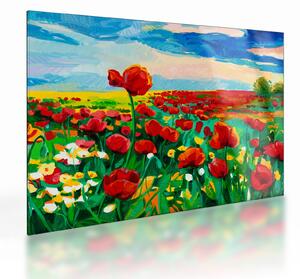 Staklena slika polja z makom (70x50 cm)