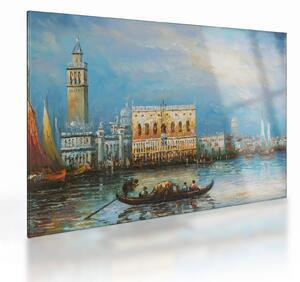 Staklena slika - Gondola skozi Benetke, oljna slika (70x50 cm)