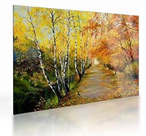 Staklena slika - Romantična uličica ob vodi, oljna slika (70x50 cm)