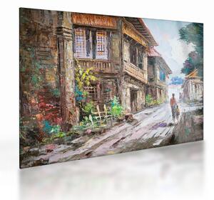 Staklena slika filipinske vasi, Azija (70x50 cm)