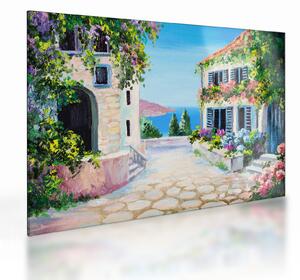 Staklena slika - Grška uličica, oljna slika (70x50 cm)