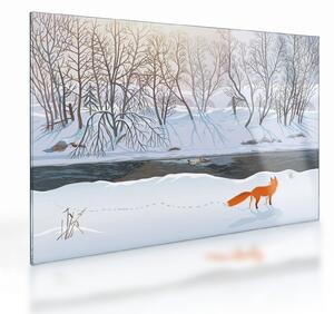Staklena slika - Lisica v zimski pokrajini (70x50 cm)