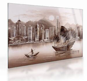 Staklena slika - Victoria Harbour, Hong Kong, učinek sepije (70x50 cm)