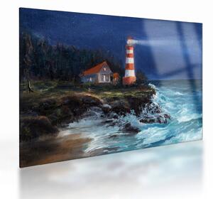 Staklena slika - Svetilnik na obali oceana, akvarel (70x50 cm)