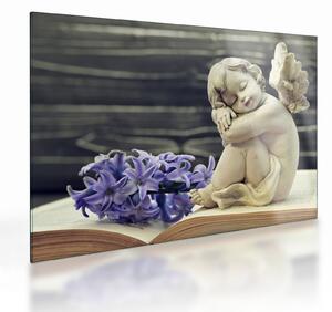 Staklena slika angela z rožo (70x50 cm)