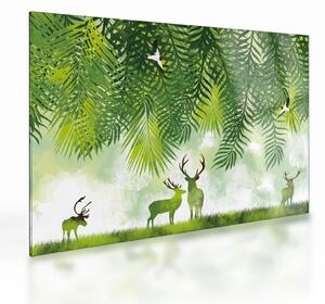 Staklena slika - Jeleni v gozdu (70x50 cm)
