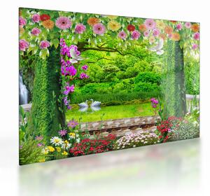 Staklena slika - Čarobni vrt z labodi (70x50 cm)