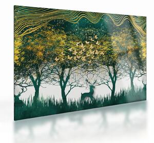Staklena slika - Jeleni v zelenem gozdu (70x50 cm)