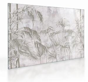 Staklena slika - Tropske rastline na steni v sivi barvi (70x50 cm)