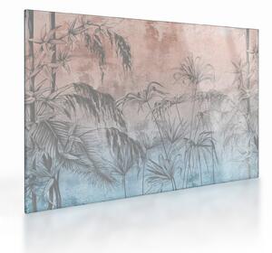Staklena slika - Tropske rastline na steni (70x50 cm)