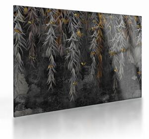Staklena slika - Vrbove vejice na črnem ozadju (70x50 cm)