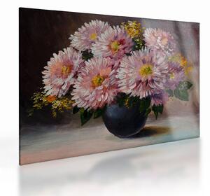 Staklena slika - Oljna slika, Rože v vazi (70x50 cm)