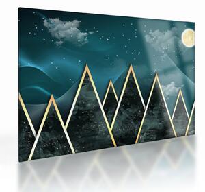 Staklena slika - Polna luna nad zlatimi gorami (70x50 cm)