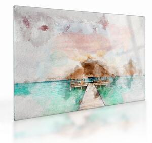 Staklena slika - Maldivi, lesen pomol (70x50 cm)