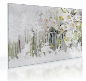 Staklena slika - Bele rože, vintage (70x50 cm)