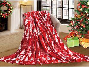 Crvena božicna deka od mikropliša CHRISTMAS TREES Dimenzije: 160 x 200 cm