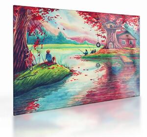 Staklena slika - Akvarel, Zaliv v gorski vasi (70x50 cm)