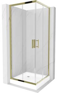 Mexen Rio kvadratna tuš kabina 80 x 80 cm, prozirna, zlatna + plitica, bijela - 860-080-080-50-00-4510