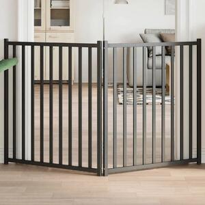 Vrata za pse sklopiva 2 panela crna 160 cm od masivna jelovina - Crna 80 x 90 x 2 cm 2 Crna