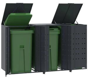Spremište za 3 kante za otpad antracit 207x79x117 cm čelično - Antracit 3 poklopac s plinskim podizanjem