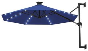 VidaXL Zidni suncobran s LED svjetlima i metalnom šipkom 300 cm plavi