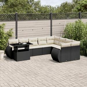 Vrtna garnitura - 10-dijelni set vrtnih sofa s jastucima crni od poliratana - Crna i krem 1 Crna i krem
