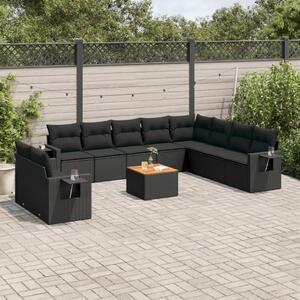 Vrtna garnitura - 11-dijelni set vrtnih sofa od poliratana s jastucima crni - Crna 1 Crna