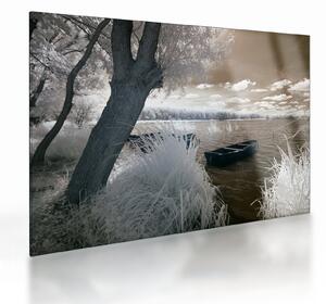 Staklena slika čamca na jezeru (70x50 cm)