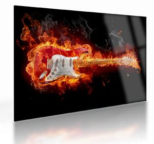 Staklena slika - Gitara u plamenu (70x50 cm)