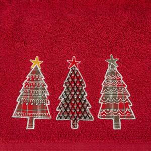 Pamučni božićni ručnik crvene boje s jelkama Širina: 70 cm | Duljina: 140 cm