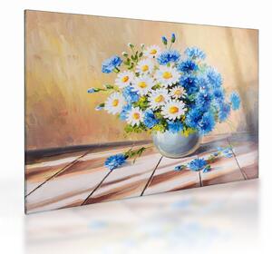 Naslikana staklena slika cvijeća u vazi (70x50 cm)
