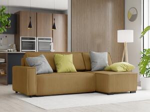 Kutna sofa na razvlačenje u boji senfa SMART, obostrana