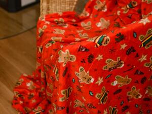 Crvena božicna deka od mikropliša BOŽIC, 180x200 cm