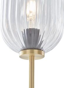 Art Deco podna svjetiljka od mesinga s prozirnim staklom 2 svjetla - Rid