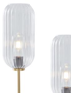 Art Deco podna svjetiljka od mesinga s prozirnim staklom 2 svjetla - Rid