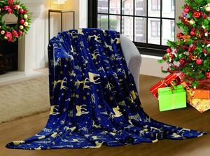Tamno plava božicna deka od mikropliša GOLDEN DEER Dimenzije: 160 x 200 cm