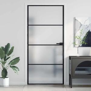 Sobna vrata tanka crna 93x201 5 cm kaljeno staklo i aluminij - Crna i mat 93 x 201.5 cm 1 3 vodoravne šipke