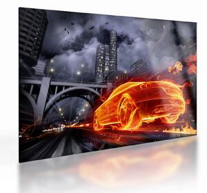 Staklena slika automobila u plamenu (70x50 cm)