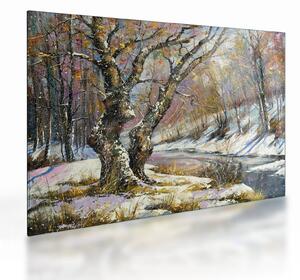 Staklena slika naslikanog zimskog krajolika (70x50 cm)