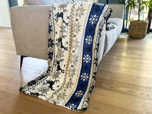 Bijelo-plava božicna deka od mikropliša WINTER Dimenzije: 160 x 200 cm