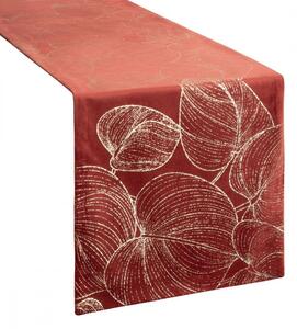 Baršunasti središnji stolnjak sa sjajnim printom lišća u boji cigle Širina: 35 cm | Duljina: 140 cm