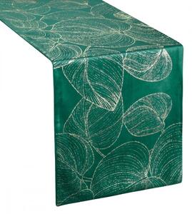 Baršunasti središnji stolnjak sa sjajnim zelenim printom lišća Širina: 35 cm | Duljina: 140 cm